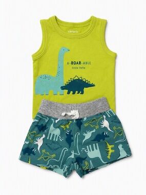 5/15$ Carter's Lime A-ROAR-ABLE Dinosaur Muscle Tank Body & Shorts Set 3M